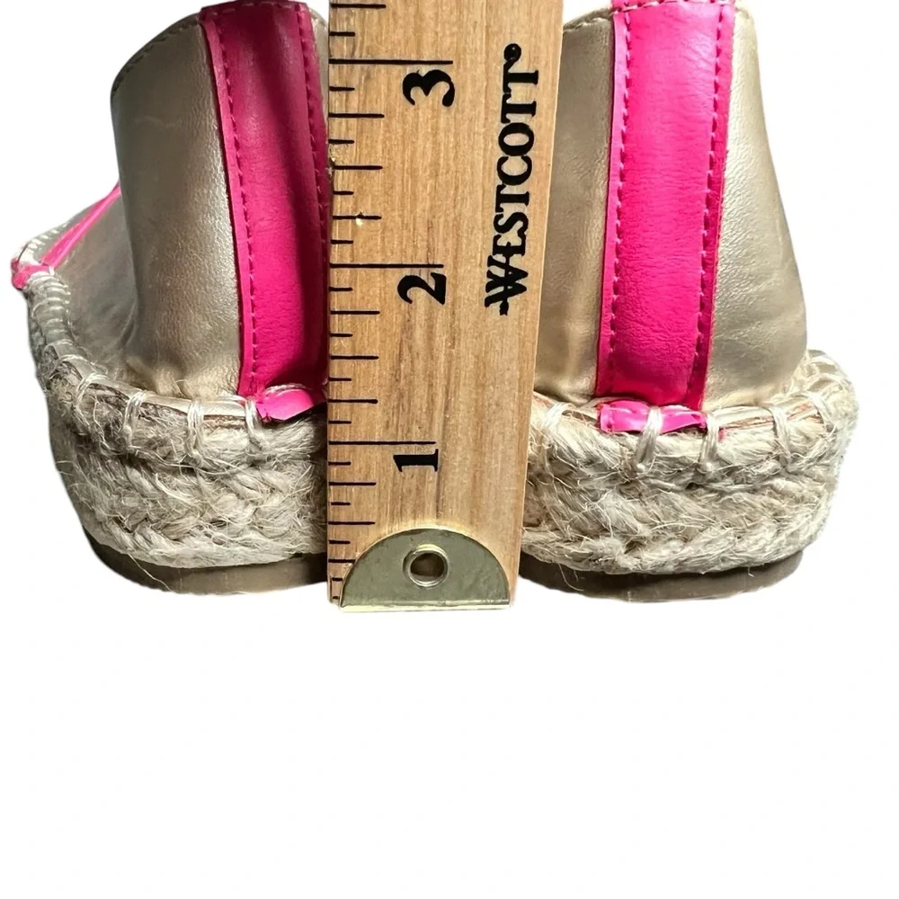 Michelle Mcdowell Flats Womens 7 Shoes Espadrille Slip-On Faux Leather Pink Gold